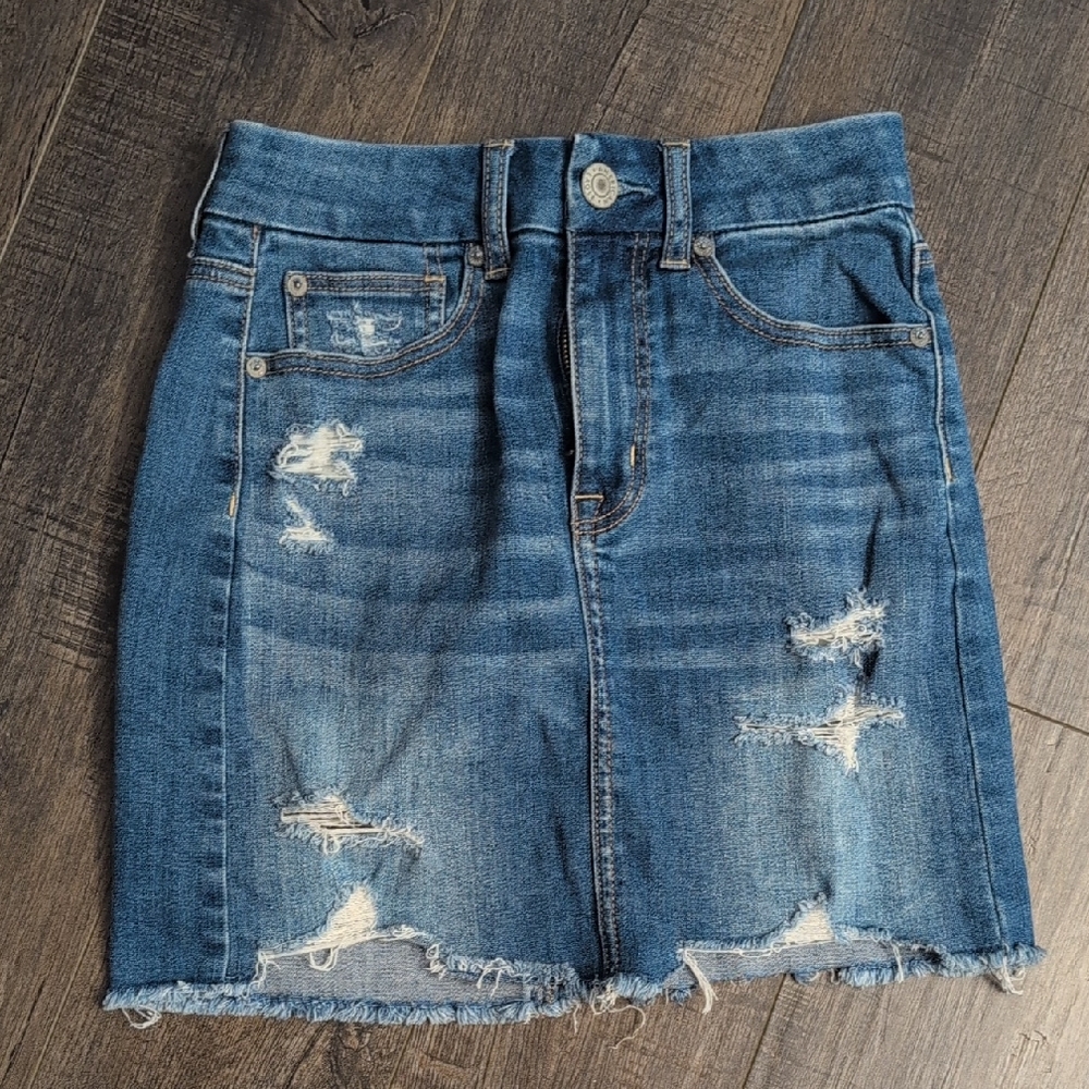 American Eagle Outfitters Blue Distressed Mini Skirt